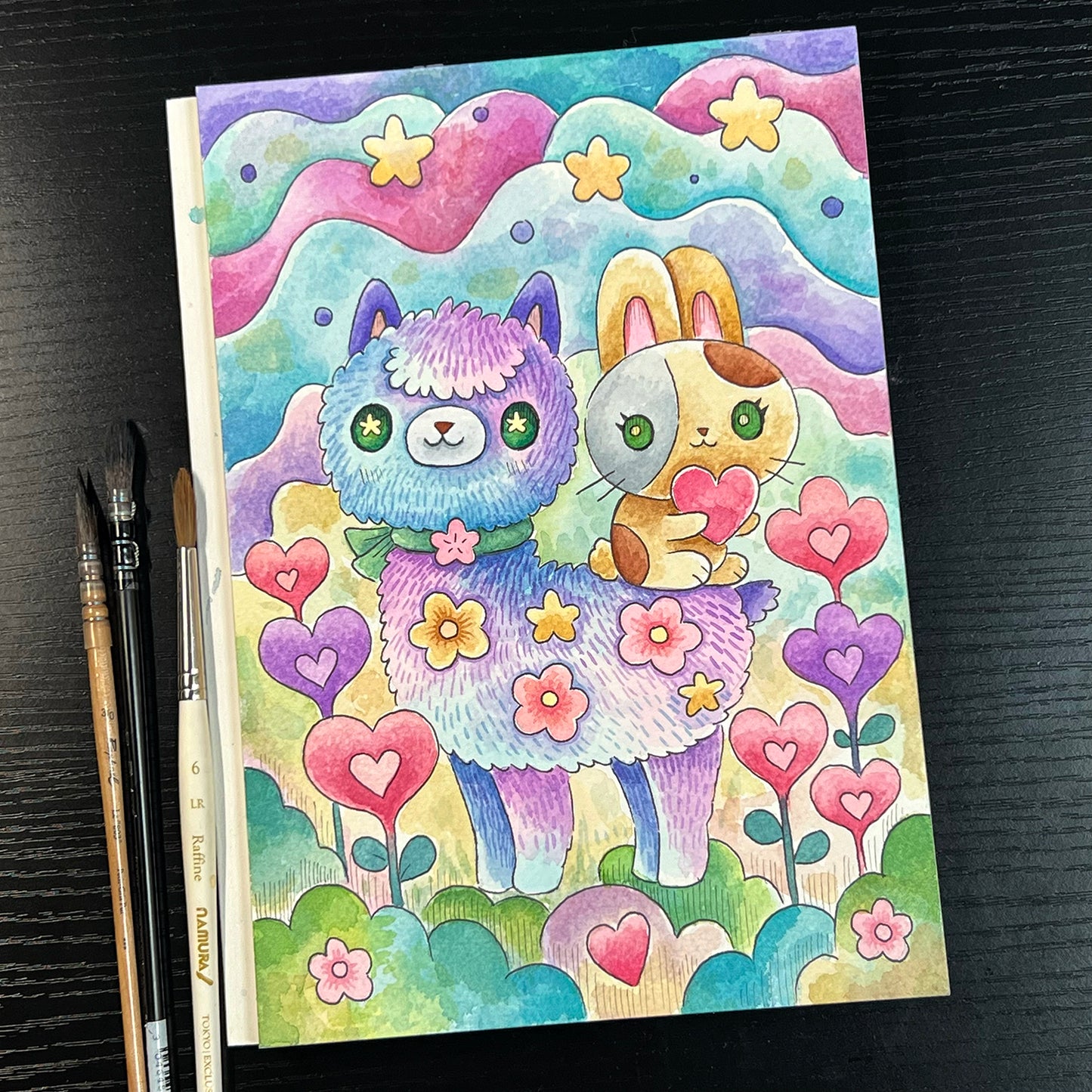 Apaca and Bunny - Watercolor Painting