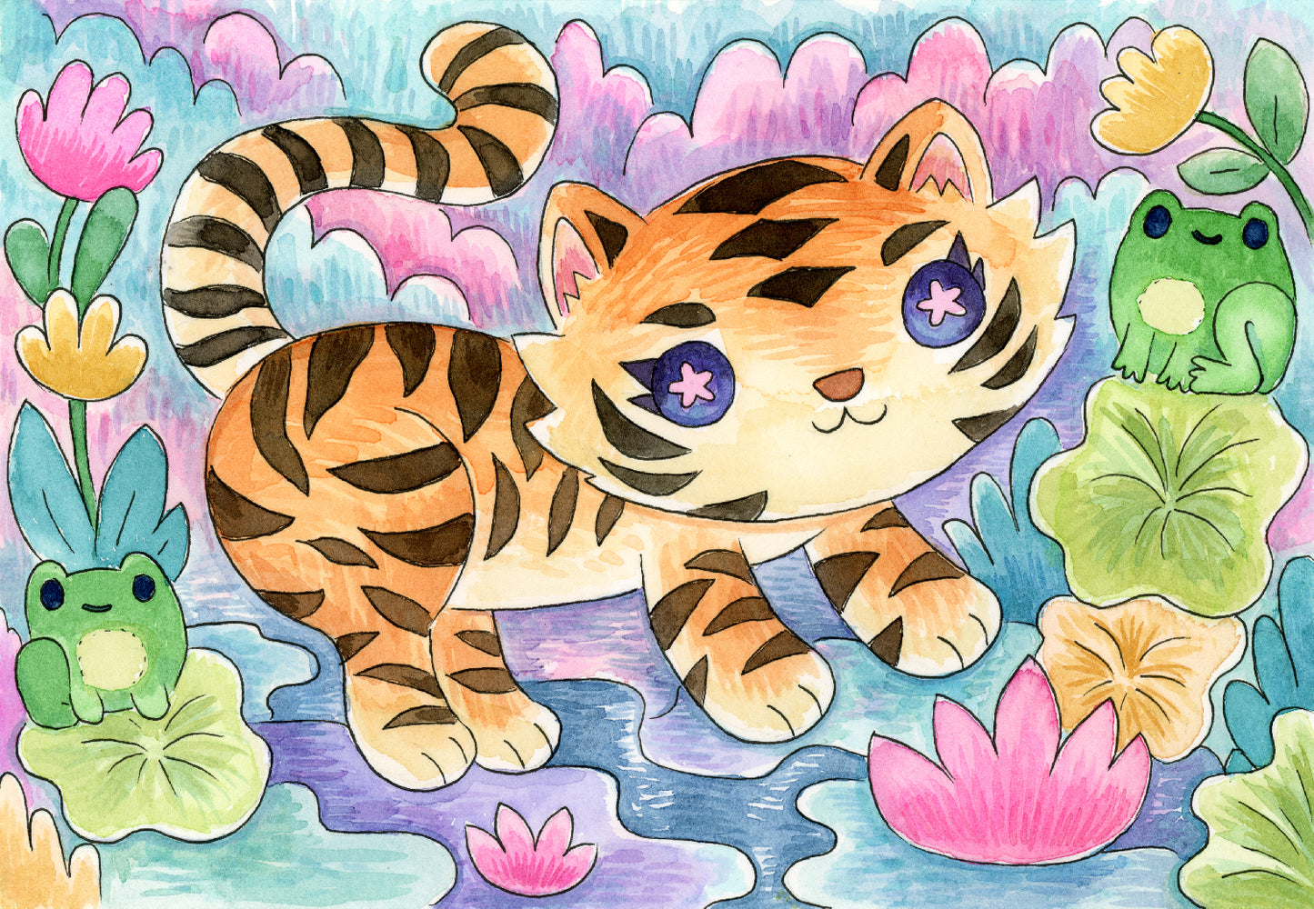 Tiger Lily Pond - Watercolor Painting