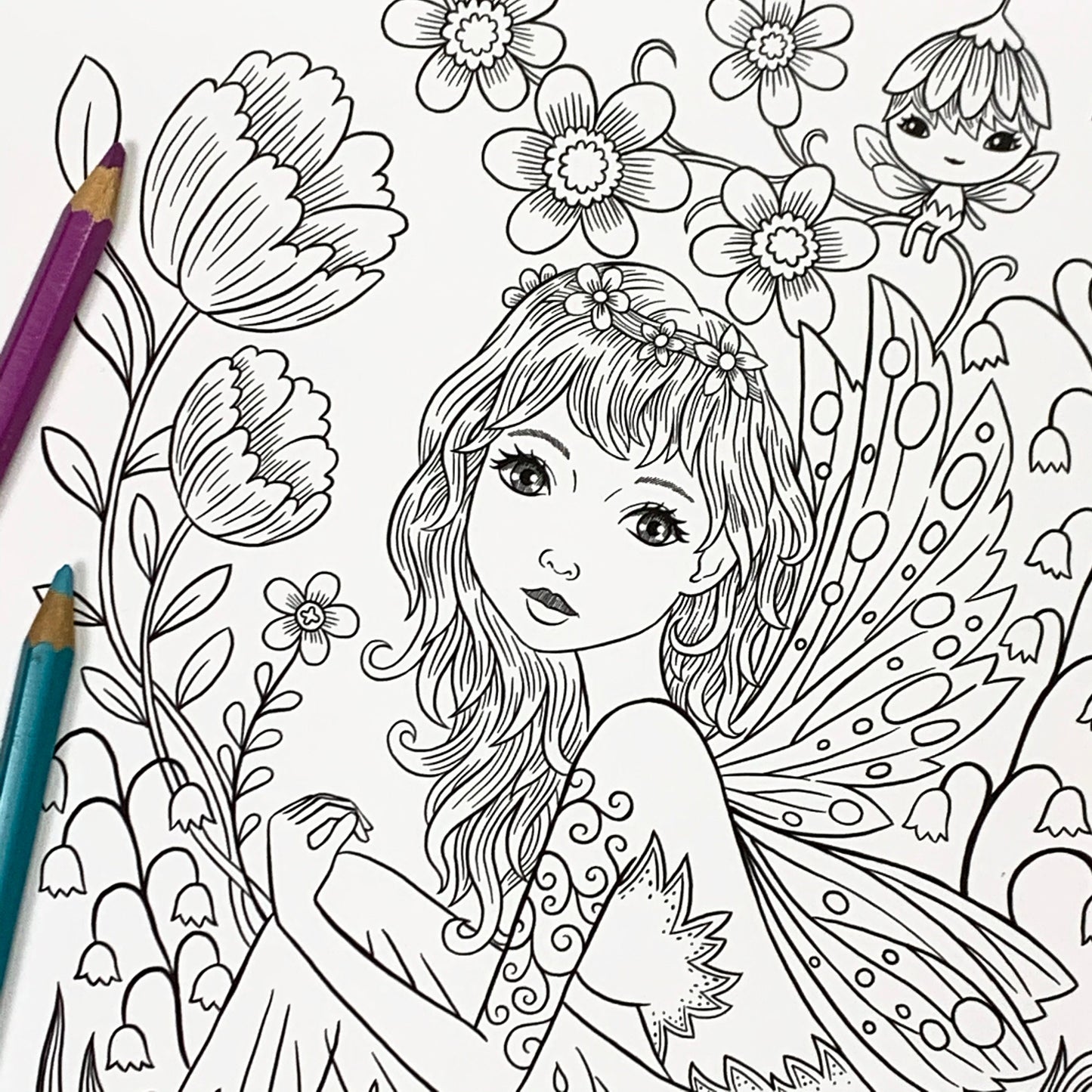 Fairy Raindrops - Coloring page - Instant Download