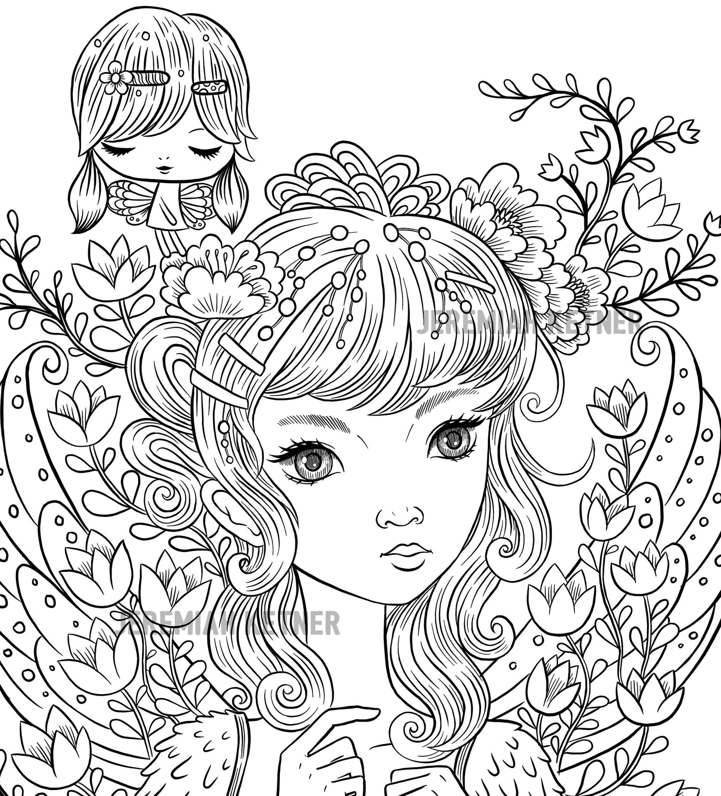 Fairy Friend- Coloring page - Instant Download