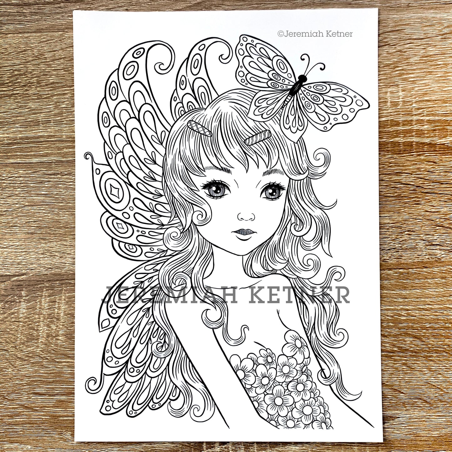 Butterfly Fairy by Jeremiah Ketner - Print / Digital coloring page - Instant Download