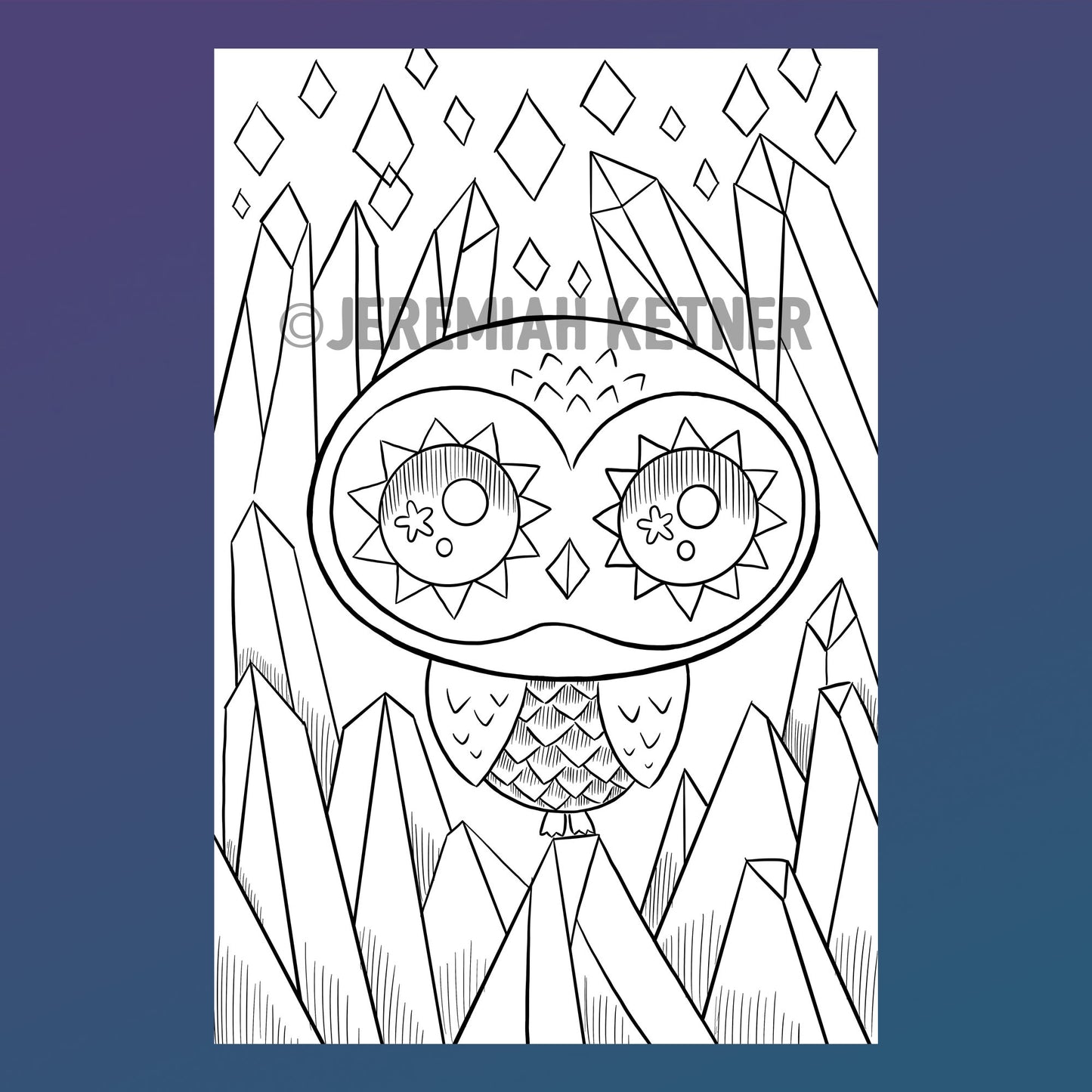 Crystal Owl - Coloring page - Instant Download