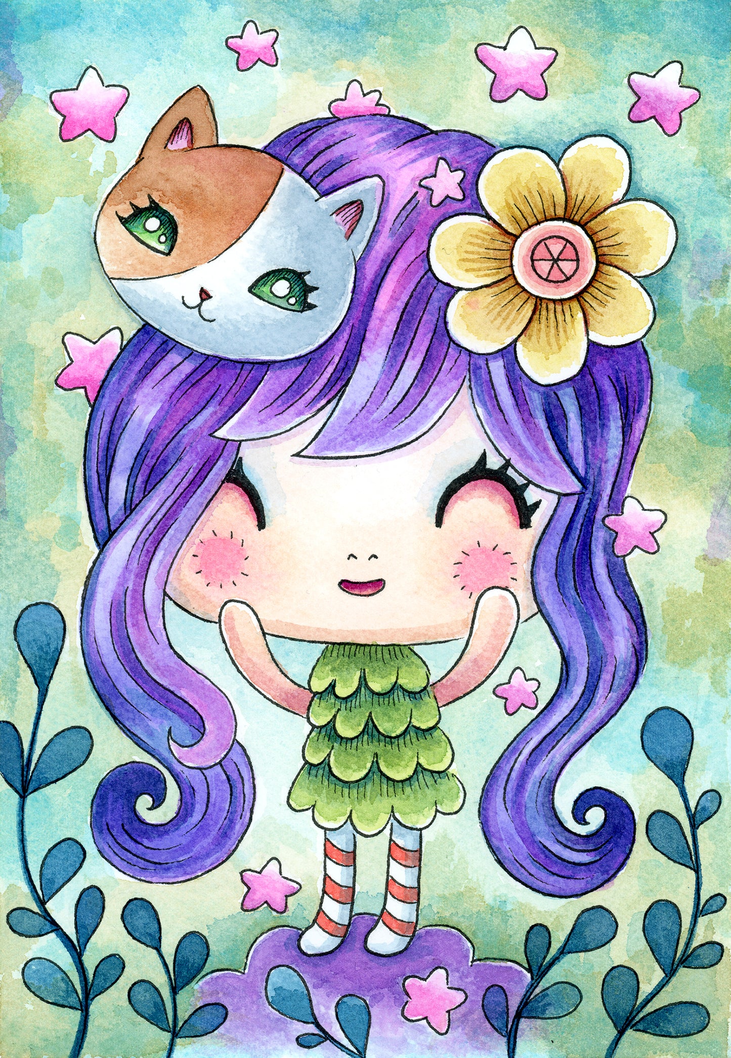 Pink Stars Watercolor