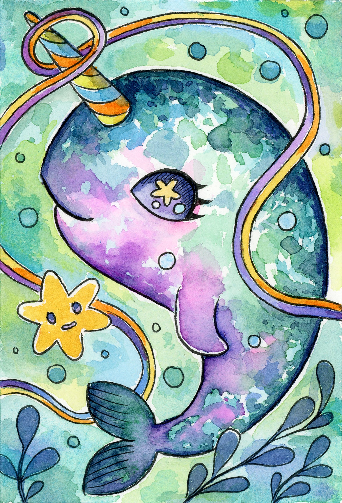 Rainbow Narwal - Mini Print