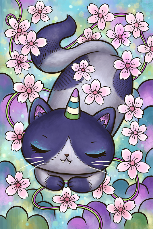 Sakura Unicorn Kitty Art Print