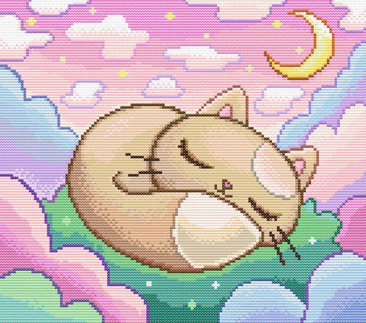 Dreaming Kitty - Cross Stitch PDF Chart