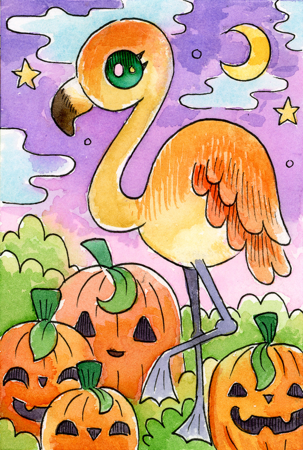 Flamingo Pumpkin Patch - Mini Print