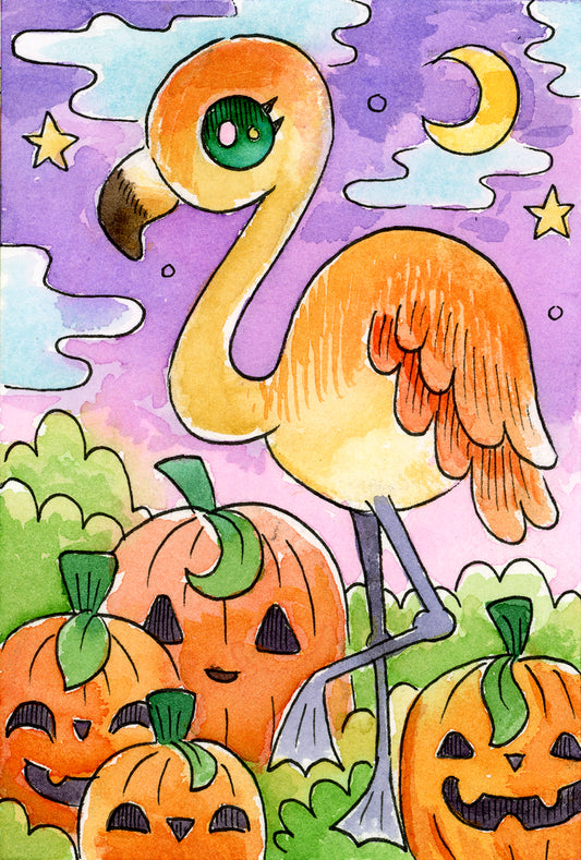 Flamingo Pumpkin Patch - Mini Print