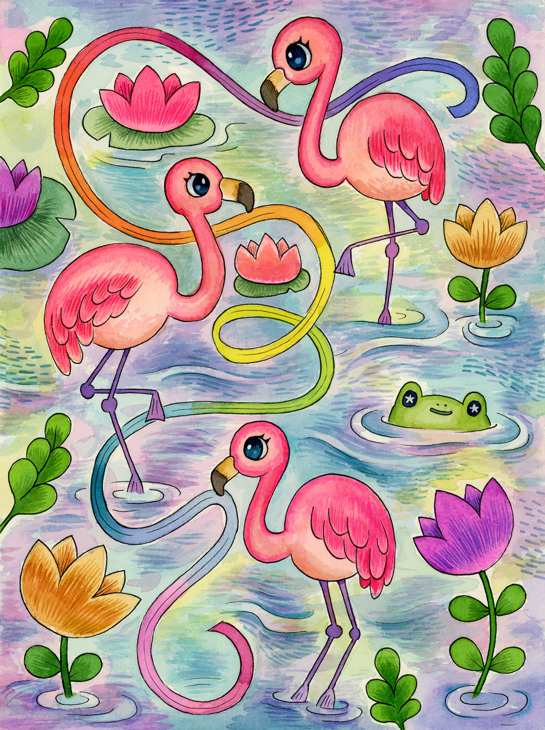 Flamingo Wave - Painting, Framed