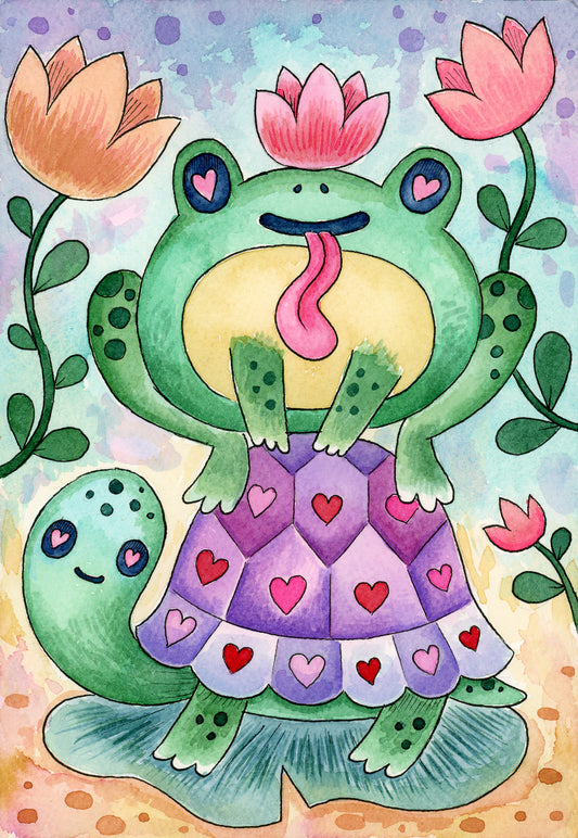 Frog and Turtle - Watercolor Painting