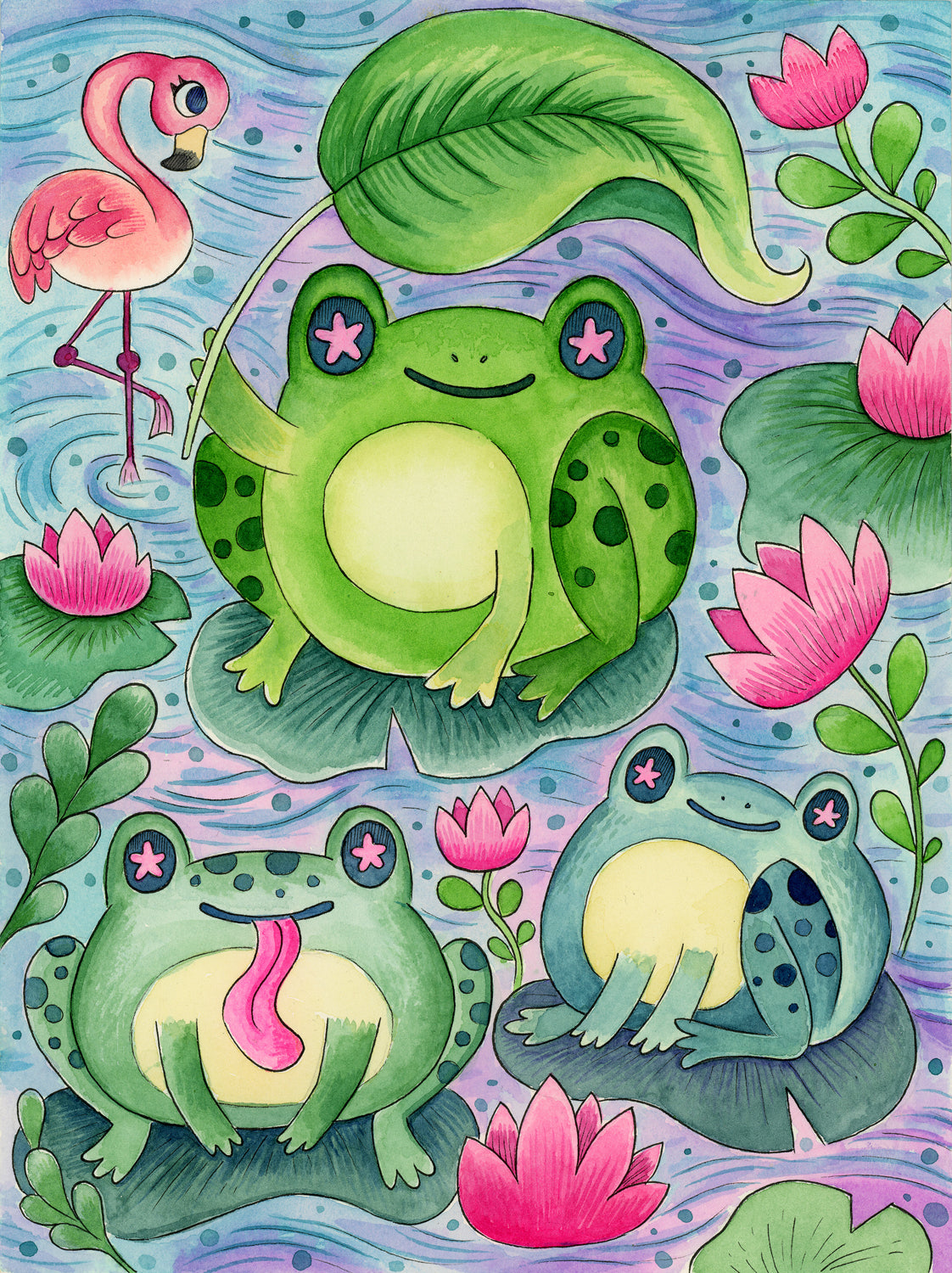 Froggy Frogs- Painting, Framed