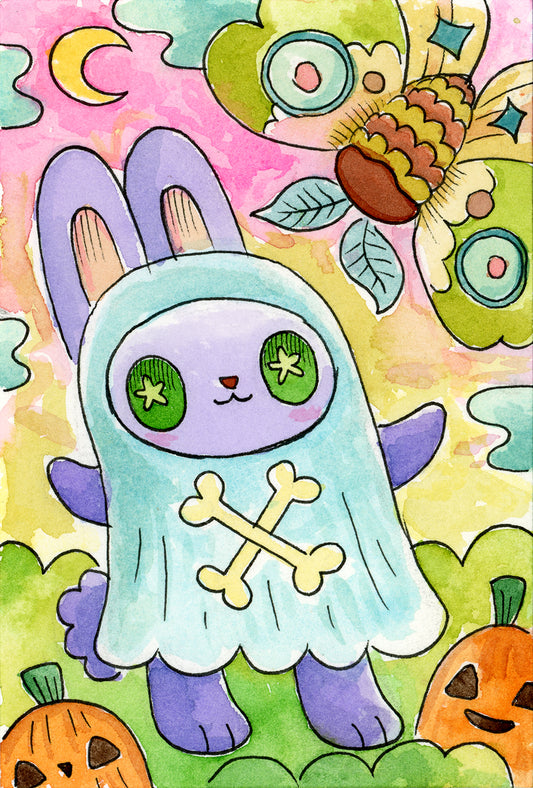 Ghost Bunny and Moth - Mini Print