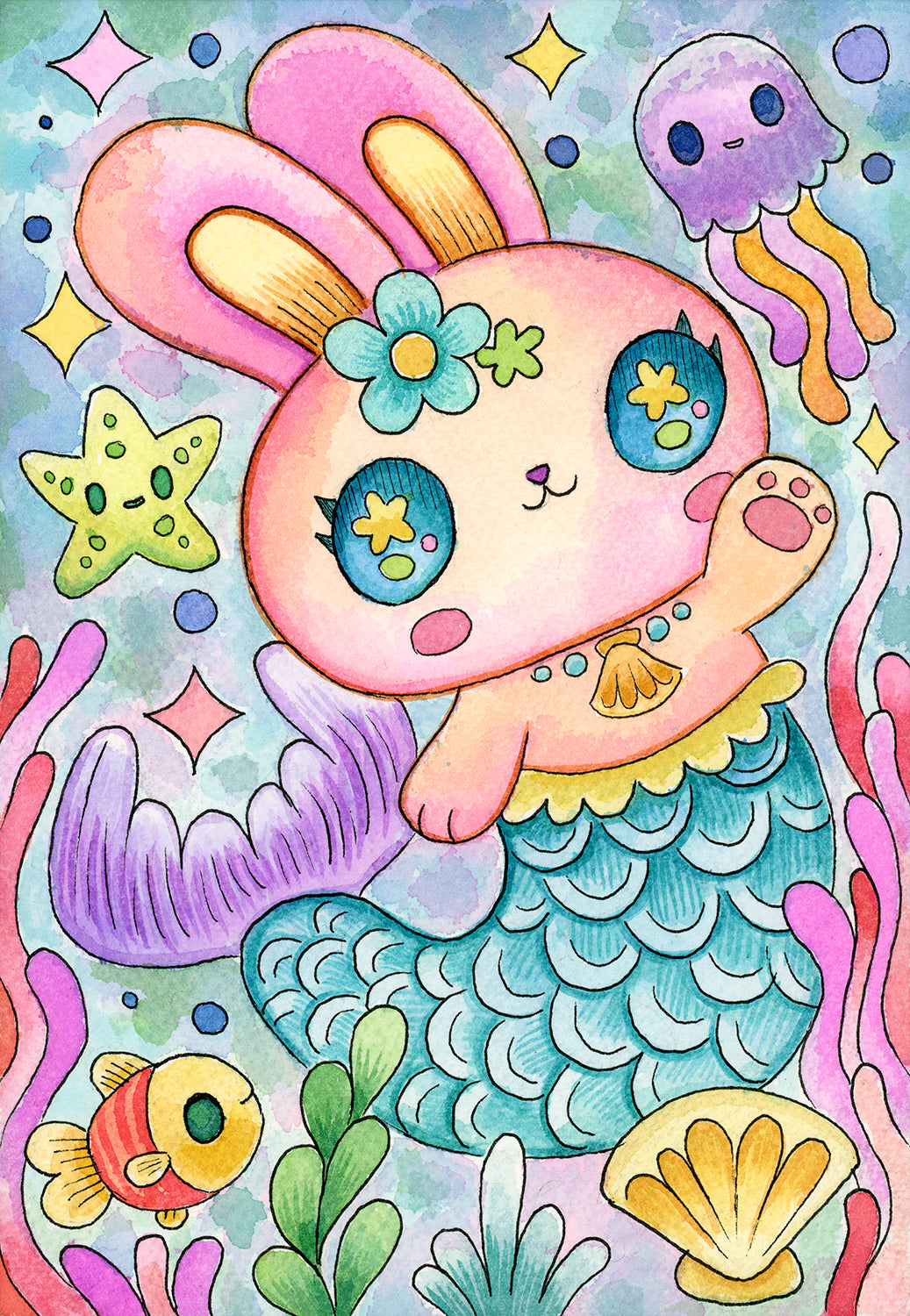 MerBunny - Watercolor Painting