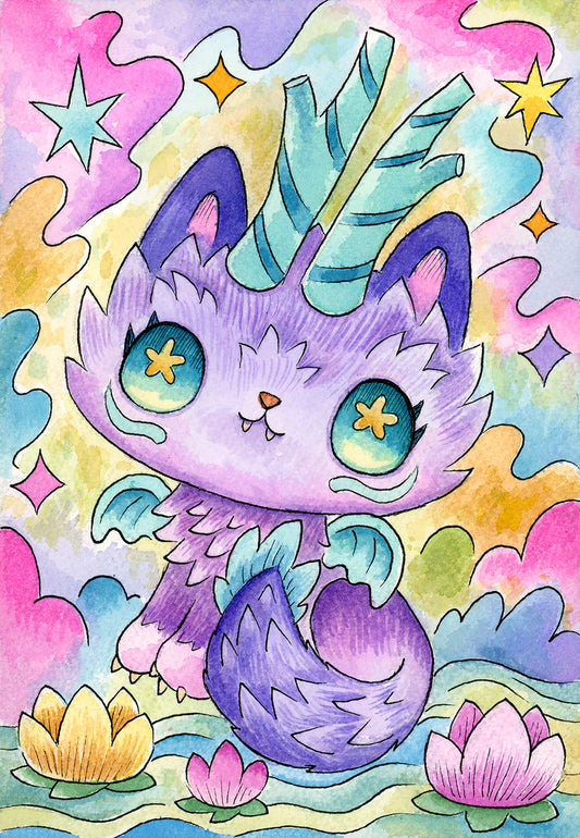 Neko Dragon - Watercolor Painting