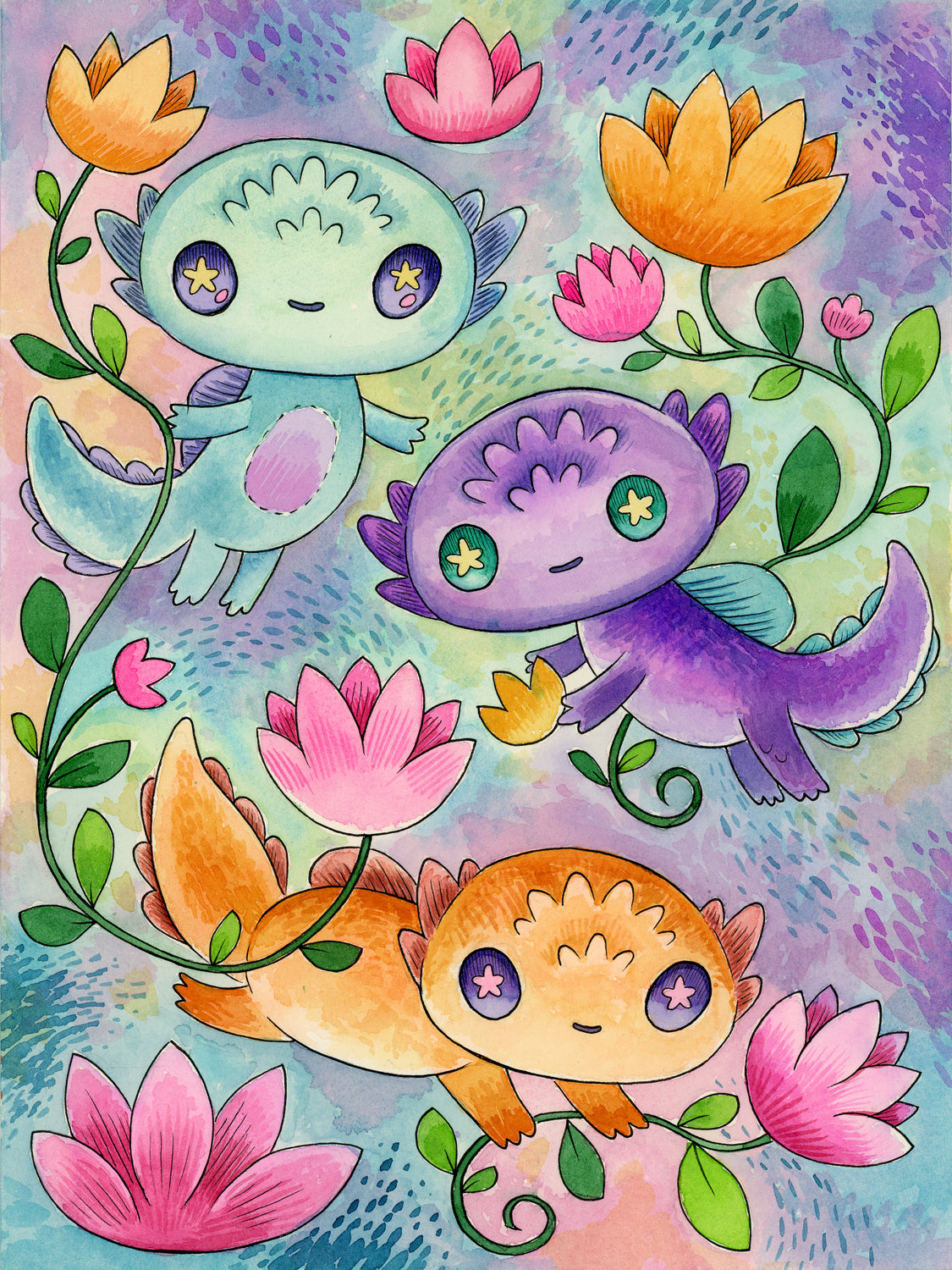 Playful Axolotl - Painting, Framed