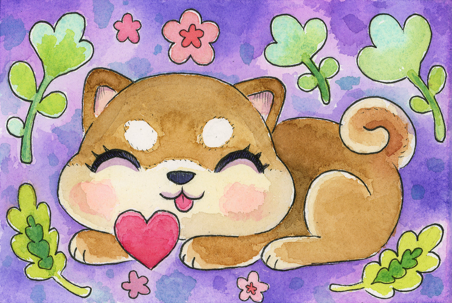 Shiba Love - Watercolor Painting