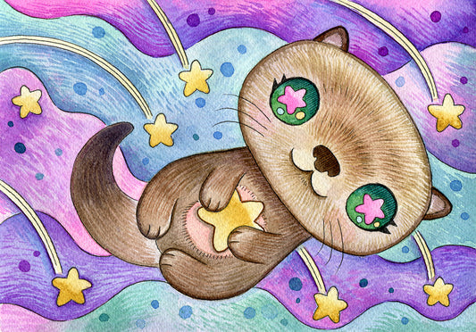 Shooting Stars Sea Otter - Watercolor Painting