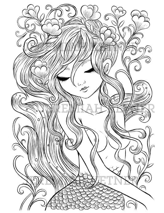 Floating Mermaid - Jeremiah Ketner Coloring Page - Instant download