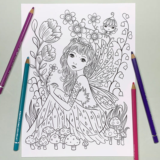 Fairy Raindrops - Coloring page - Instant Download