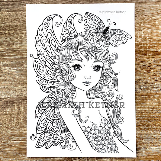 Butterfly Fairy by Jeremiah Ketner - Print / Digital coloring page - Instant Download