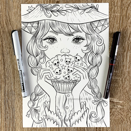 Devil Skull Cupcake - Coloring page - Instant Download