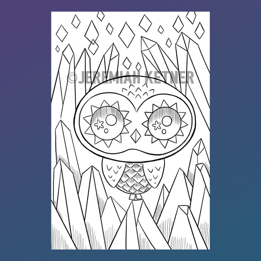 Crystal Owl - Coloring page - Instant Download