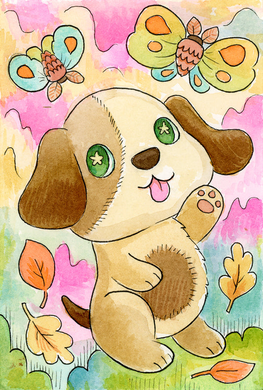 Puppy and Moths - Mini Print