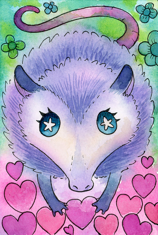 Heart Opossum - Mini Print