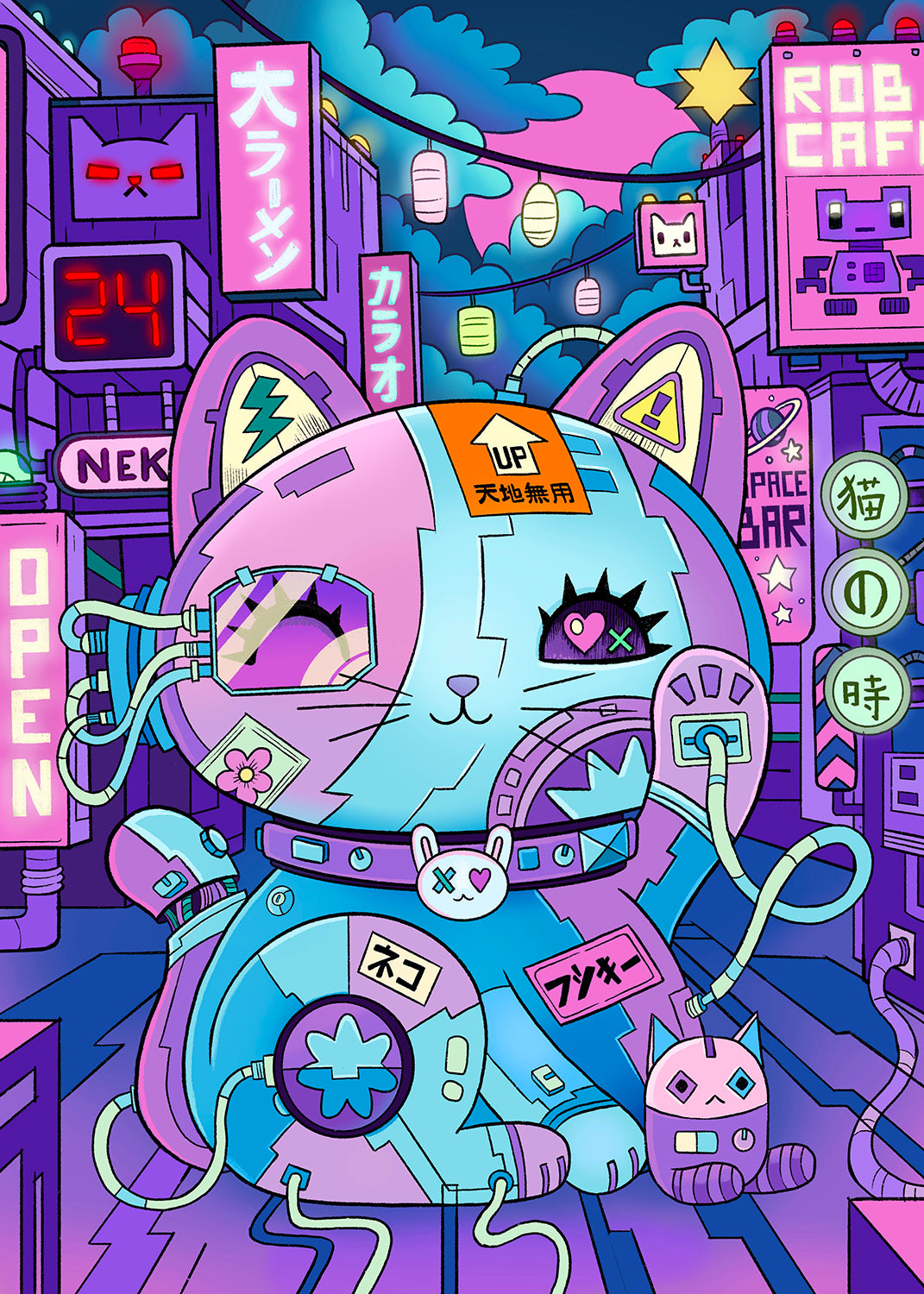 CyberPunk Lucky Cat - Print