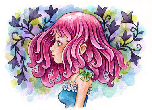 Pink Hair Watercolor
