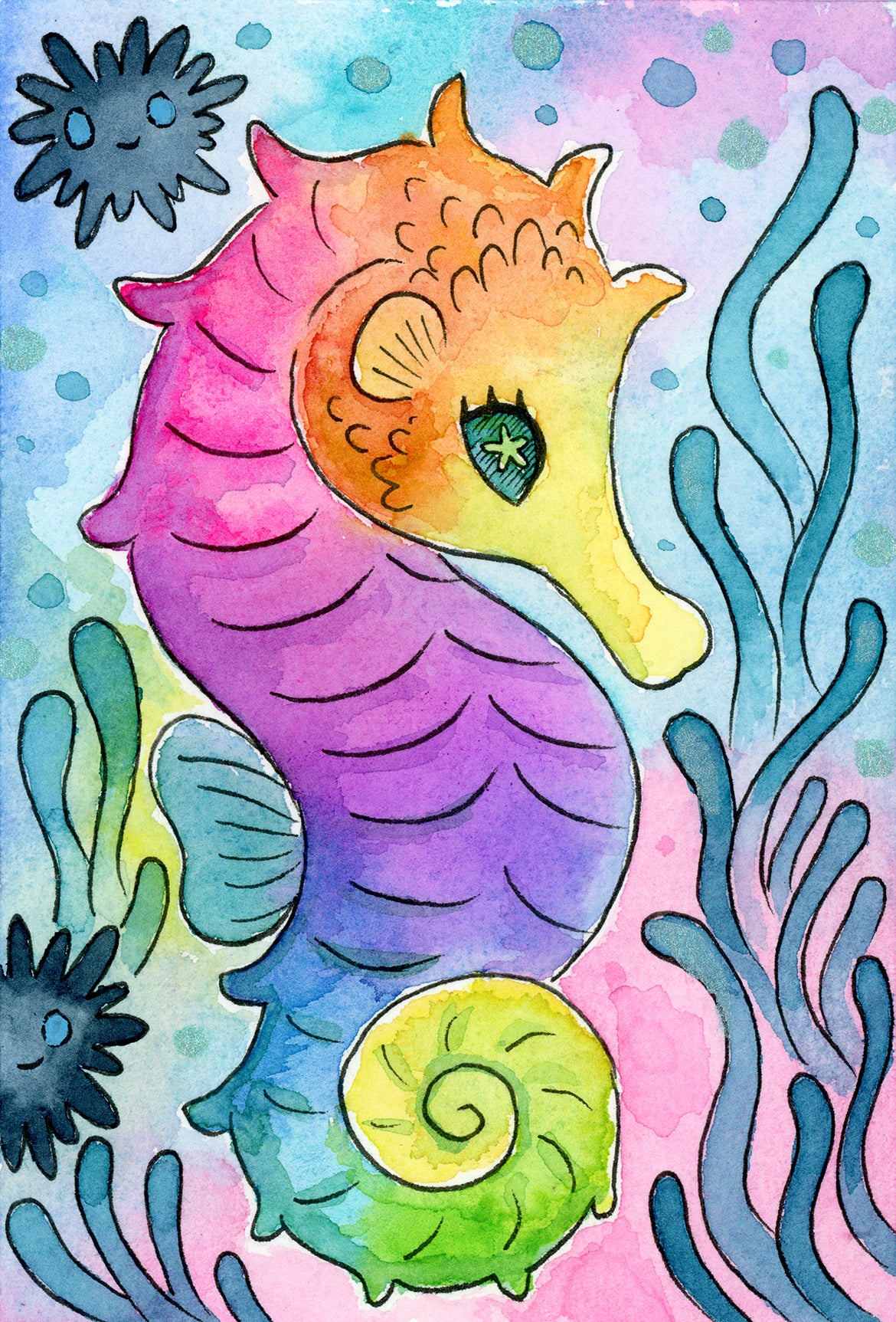 Rainbow Seahorse - Mini Print