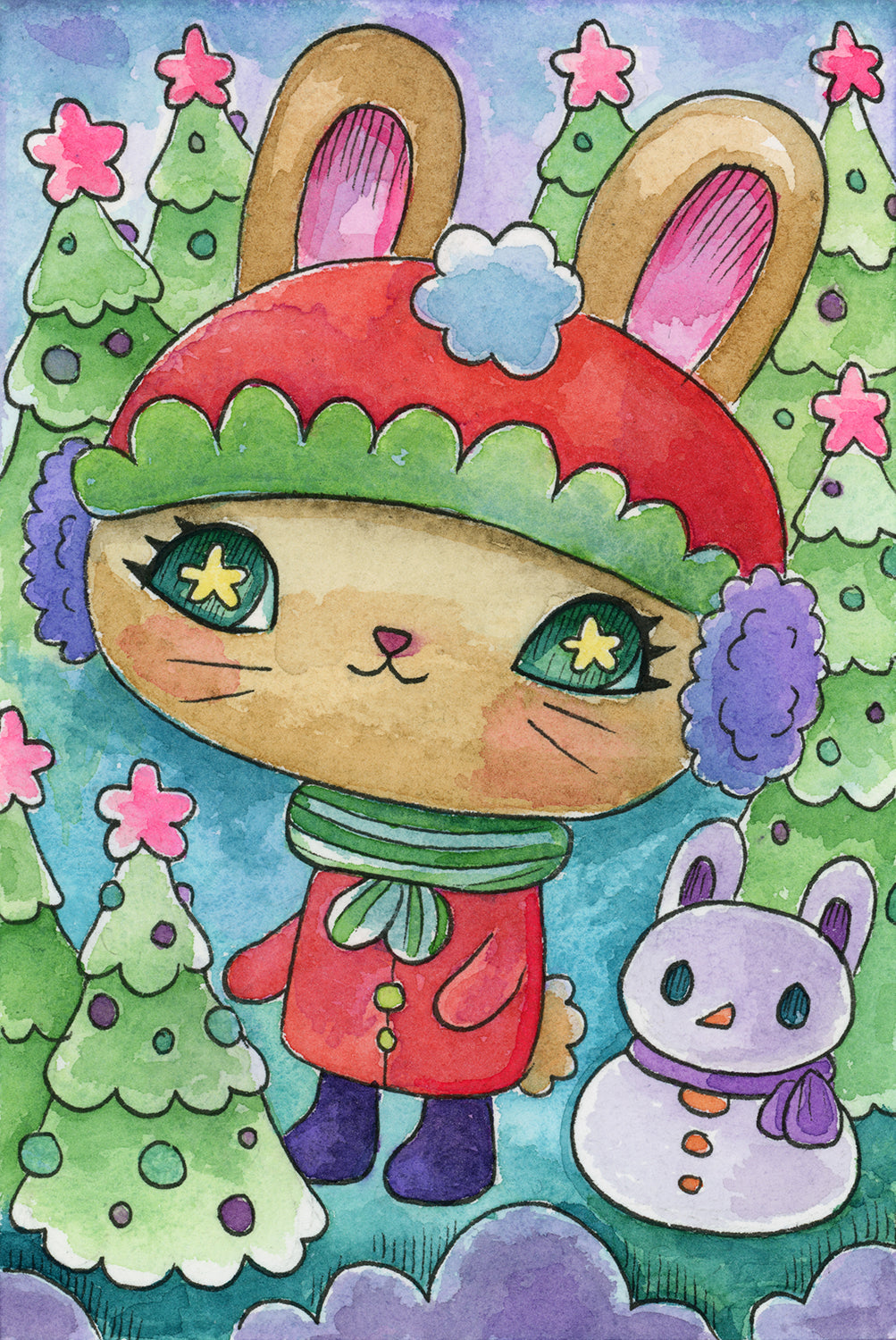 Holiday Bunny - Watercolor painting