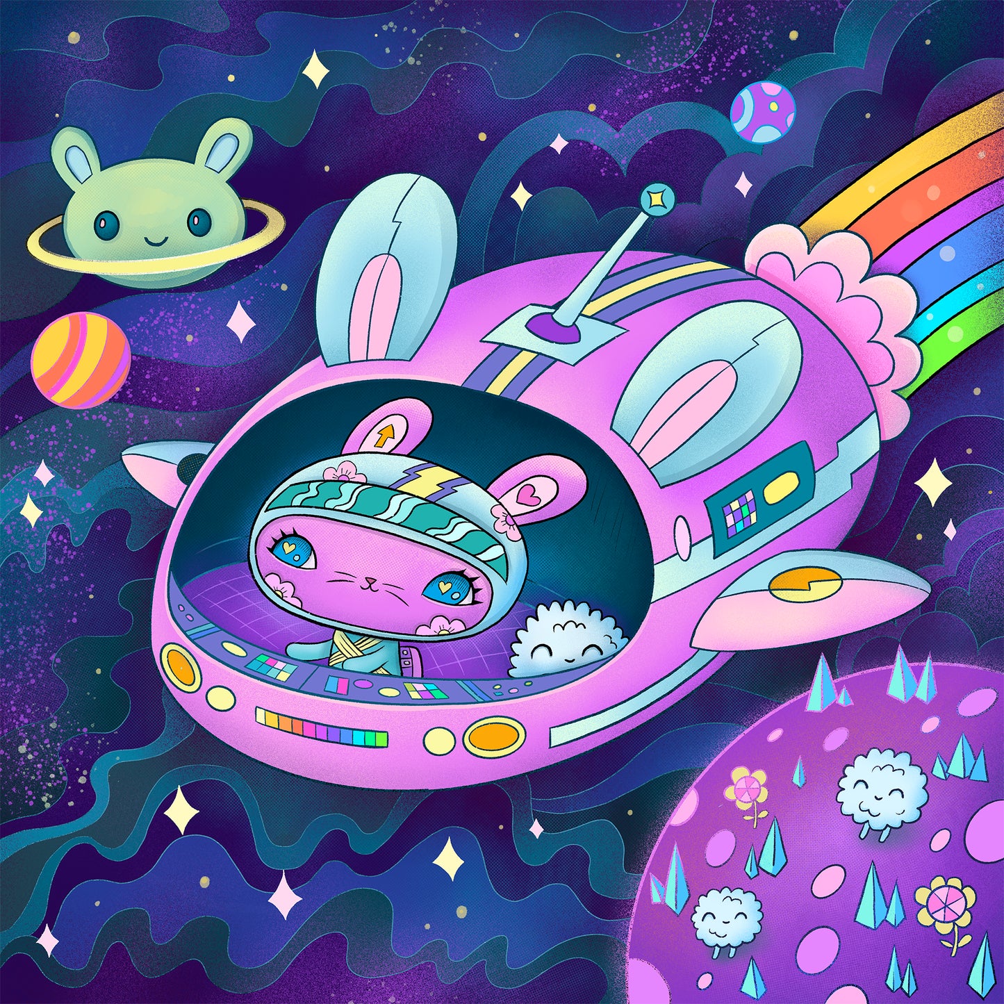 Space Bunny Starship Art Print