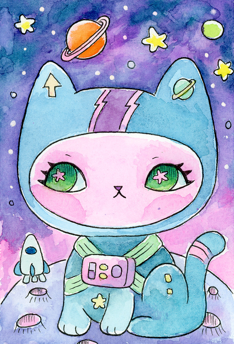 Space Neko - Mini Print