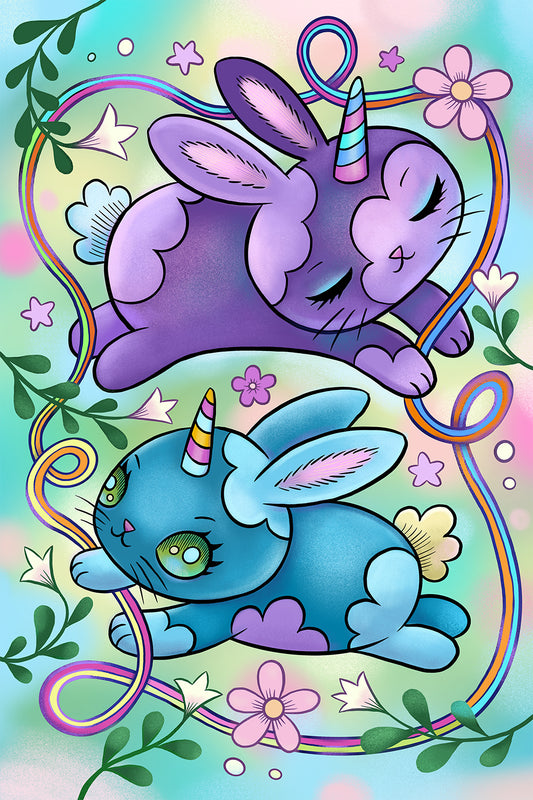 Spring Unicorn Bunnies Art Print